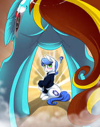 Size: 3019x3826 | Tagged: safe, alternate version, artist:arctic-fox, oc, oc only, oc:antony c, oc:ilovekimpossiblealot, earth pony, pegasus, pony, blushing, butt, buttcheeks, clothes, commission, featureless crotch, female, framed by legs, high res, ilony, male, plot, rear view, saucy bronies, the ass was flat, tuxedo