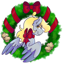 Size: 1280x1289 | Tagged: safe, artist:cubbybatdoodles, derpy hooves, g4, christmas, female, food, holiday, muffin, solo, wreath