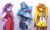 Size: 2375x1425 | Tagged: safe, artist:mykegreywolf, starlight glimmer, sunset shimmer, trixie, unicorn, anthro, g4, ace attorney, apollo justice, athena cykes, clothes, cosplay, costume, counterparts, crossover, female, hat, looking at you, mare, smiling, smirk, startrixset, top hat, trio, trucy wright, twilight's counterparts