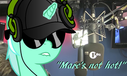 Size: 800x480 | Tagged: safe, lyra heartstrings, pony, unicorn, g4, big shaq, cap, female, hat, headphones, mans not hot, mare, meme, microphone, sunglasses, the ting goes skrra