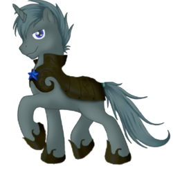 Size: 900x900 | Tagged: safe, artist:soulcreeper12, oc, oc only, oc:scope sight, pony, unicorn, 2018 community collab, derpibooru community collaboration, armor, looking at you, male, photoshop, simple background, smiling, smirk, stallion, transparent background