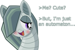 Size: 1946x1305 | Tagged: safe, artist:fillerartist, marble pie, robot, g4, blushing, female, looking down, marbot pie, roboticization, simple background, solo, transparent background