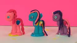 Size: 1920x1080 | Tagged: safe, artist:dream candy club, pinkie pie, rainbow dash, twilight sparkle, earth pony, pegasus, pony, unicorn, g4, abomination, elsagate, high octane nightmare fuel, irl, merchandise, nightmare fuel, photo, play doh, toy, toy channel animations, wat, wtf, youtube link