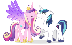 Size: 3236x2019 | Tagged: safe, artist:invisibleink, princess cadance, shining armor, alicorn, pony, unicorn, a canterlot wedding, g4, commission, couple, eyes closed, female, high res, husband and wife, kiss on the lips, kissing, love, male, mare, married couple, romance, romantic, ship:shiningcadance, shipping, show accurate, simple background, spread wings, stallion, straight, transparent background, vector, wingboner, wings