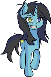 Size: 774x1162 | Tagged: safe, artist:eucliwind, oc, oc only, oc:whiz, pony, unicorn, female, heterochromia, mare, open mouth, raised hoof, simple background, solo, transparent background