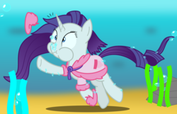 Size: 2800x1800 | Tagged: safe, artist:bladedragoon7575, rarity, pony, unicorn, g4, suited for success, bathrobe, bubble, clothes, commission, dress, dressing gown, female, holding breath, mare, puffy cheeks, robe, slippers, underwater