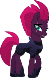 Size: 5434x8557 | Tagged: safe, artist:jhayarr23, tempest shadow, pony, unicorn, g4, my little pony: the movie, absurd resolution, armor, broken horn, cute, eye scar, female, happy, hoof shoes, horn, looking at you, mare, pretty pretty tempest, raised hoof, scar, simple background, smiling, solo, tempestbetes, transparent background, vector, when she smiles