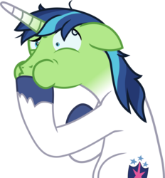 Size: 2370x2549 | Tagged: safe, artist:frownfactory, shining armor, pony, unicorn, g4, once upon a zeppelin, .svg available, airsick, airsick armor, green face, high res, horn, male, raised eyebrow, sick, simple background, solo, stallion, svg, transparent background, vector