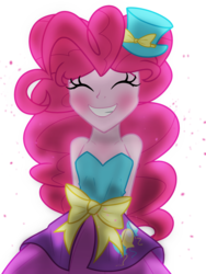 Size: 1500x2000 | Tagged: safe, artist:geraritydevillefort, pinkie pie, equestria girls, g4, arm behind back, clothes, eyes closed, fall formal outfits, female, hat, smiling, solo, top hat