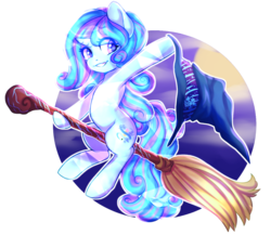 Size: 900x780 | Tagged: safe, artist:cabbage-arts, oc, oc only, oc:winter doodle, crystal pony, crystal unicorn, pony, unicorn, broom, cute, female, flying, flying broomstick, halloween, holiday, horn, simple background, solo, transparent background, unicorn oc, witch