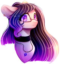 Size: 2191x2341 | Tagged: safe, artist:magicalbrownie, oc, oc only, oc:ina heart, pony, bust, choker, ear piercing, earring, female, glasses, high res, jewelry, mare, necklace, piercing, portrait, simple background, solo, transparent background