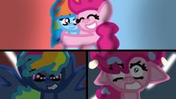 Size: 300x169 | Tagged: safe, artist:musescript, pinkie pie, rainbow dash, earth pony, pegasus, pony, g4, secrets and pies, cute, evil pie hater dash, eyes closed, female, floppy ears, lesbian, looking at you, mare, picture for breezies, pinkiehater, ship:pinkiedash, shipping, shrunken pupils, smiling, stare