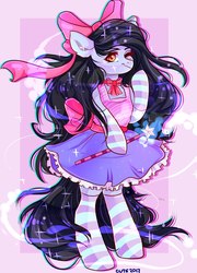 Size: 1308x1819 | Tagged: safe, artist:crybaby, oc, oc only, oc:tail, pegasus, semi-anthro, bow, clothes, female, hair bow, magical girl, mare, one eye closed, skirt, socks, solo, striped socks