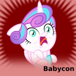 Size: 1024x1024 | Tagged: safe, artist:xebck, edit, princess flurry heart, pony, derpibooru, g4, the crystalling, baby, baby pony, faic, female, meta, sneezing, solo, spoilered image joke, tongue out, we are going to hell, wide eyes