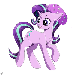 Size: 4134x4134 | Tagged: safe, artist:faline-art, starlight glimmer, pony, unicorn, g4, absurd resolution, beanie, cute, female, glimmerbetes, hat, mare, raised hoof, simple background, smiling, solo, white background