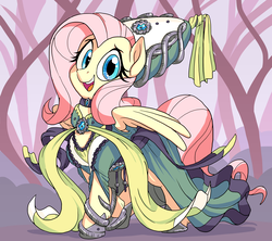 Size: 7200x6400 | Tagged: safe, artist:docwario, fluttershy, pegasus, pony, g4, absurd resolution, clothes, dress, female, hat, jewelry, looking at you, mare, regalia, smiling, solo