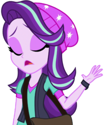 Size: 1720x2048 | Tagged: safe, artist:thebarsection, edit, edited screencap, screencap, starlight glimmer, equestria girls, g4, background removed, bag, beanie, eyes closed, female, hat, not a vector, simple background, solo, transparent background, watch, wristwatch