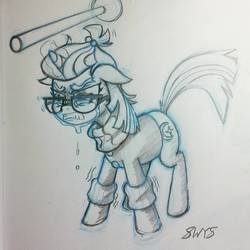 Size: 1080x1080 | Tagged: safe, artist:sketchwhatyousee, moondancer, pony, unicorn, amending fences, g4, angry, clothes, crying, female, glasses, mare, sad, solo, sweater, traditional art