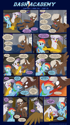 Size: 1248x2226 | Tagged: safe, artist:sorcerushorserus, dumbbell, gilda, rainbow dash, griffon, pegasus, pony, comic:dash academy, g4, air hockey, basement, comic, female, mare, meme, triggered