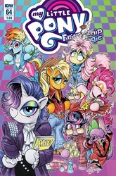 Size: 1054x1600 | Tagged: safe, artist:andypriceart, idw, angel bunny, applejack, fluttershy, pinkie pie, rainbow dash, rarity, spike, twilight sparkle, dragon, earth pony, pegasus, pony, unicorn, semi-anthro, g4, spoiler:comic, spoiler:comic64, 80's fashion, 80s, air guitar, alternate hairstyle, andy you magnificent bastard, barbara holland, belt, belt buckle, big hair, bipedal, book, bracelet, clothes, costume, cover, cropped, cyndi lauper, denim jacket, dress, ear piercing, earring, everything old, eyeshadow, fashion, female, fishnet stockings, flower, girls just wanna have fun, glasses, hair spray, hairspray, jacket, jeans, jewelry, leotard, lidded eyes, looking at you, magazine, makeup, mane 'n tail, mane six, mare, michael jackson, mohawk, necklace, open mouth, pants, piercing, prince (musician), prince and the revolution, punk, shampoo, shirt, smiling, stranger things, sweatband, sweatpants, tights, tina turner, trapper keeper, weights, wristband