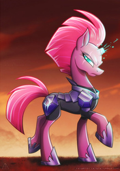 Size: 705x1000 | Tagged: safe, artist:la-nita, tempest shadow, pony, unicorn, g4, my little pony: the movie, armor, broken horn, eye scar, female, horn, looking at you, mare, raised hoof, scar, solo