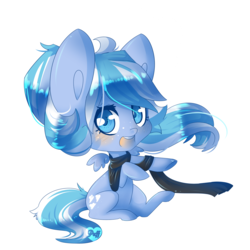 Size: 1500x1500 | Tagged: safe, artist:puffleduck, oc, oc only, oc:falling skies, pegasus, pony, blue, chibi, clothes, cute, ponytail, scarf, solo