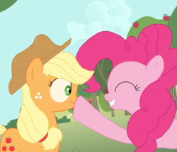 Size: 1175x1010 | Tagged: safe, artist:dsfranch, applejack, pinkie pie, pony, g4, apple, apple tree, boop, cloud, female, food, mare, tree