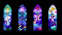 Size: 1600x900 | Tagged: safe, screencap, princess cadance, princess celestia, princess luna, twilight sparkle, alicorn, pony, g4, my little pony: the movie, alicorn tetrarchy, deleted scene, stained glass, twilight sparkle (alicorn)