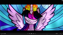 Size: 1600x900 | Tagged: safe, screencap, twilight sparkle, alicorn, pony, g4, my little pony: the movie, cracking, deleted scene, stained glass, twilight sparkle (alicorn)