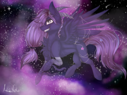 Size: 900x675 | Tagged: safe, artist:akiiichaos, oc, oc only, oc:alec, pegasus, pony, chest fluff, horns, male, solo, space, stallion