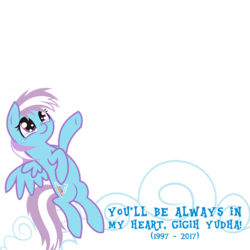 Size: 552x552 | Tagged: safe, oc, oc only, oc:rave infinity, pegasus, pony, bittersweet, cloud, female, gigih yudha, in memoriam, mare, rest in peace, teary eyes