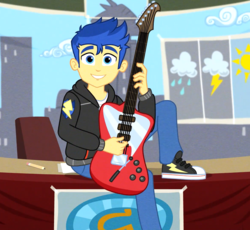 Size: 1174x1080 | Tagged: safe, screencap, flash sentry, equestria girls, equestria girls series, g4, alternate hairstyle, converse, cropped, guitar, shoes, sitting