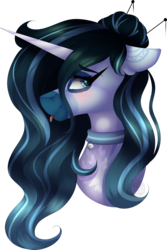 Size: 1532x2300 | Tagged: safe, artist:mauuwde, oc, oc only, oc:sugar, original species, pony, bust, female, horn, mare, portrait, simple background, solo, tongue out, transparent background