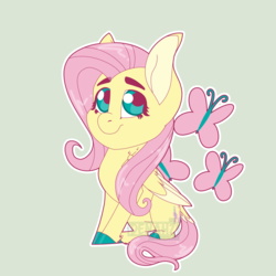 Size: 3300x3300 | Tagged: safe, artist:denahzi, fluttershy, pony, g4, chibi, cutie mark, female, high res, solo, watermark