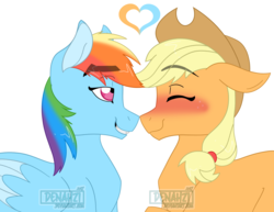 Size: 3300x2550 | Tagged: safe, artist:denahzi, applejack, rainbow dash, g4, blushing, female, high res, lesbian, ship:appledash, shipping