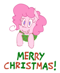 Size: 2632x3156 | Tagged: safe, alternate version, artist:chumguzzle, pinkie pie, earth pony, pony, g4, christmas, christmas wreath, female, high res, holiday, looking at you, mare, no catchlights, simple background, smiling, solo, white background, wreath