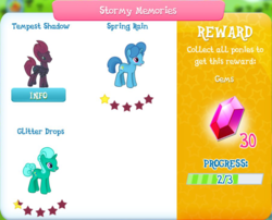 Size: 731x590 | Tagged: safe, gameloft, glitter drops, spring rain, tempest shadow, pony, unicorn, g4, my little pony: the movie, female, mare, tempest shadow's friends