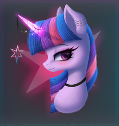 Size: 1169x1232 | Tagged: safe, artist:bastet-catmew, twilight sparkle, pony, g4, blushing, bust, chest fluff, ear fluff, female, lidded eyes, looking at you, mare, portrait, profile, solo