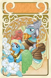 Size: 596x912 | Tagged: safe, artist:tonyfleecs, idw, meadowbrook, rockhoof, earth pony, pony, g4, legends of magic, spoiler:comic, spoiler:comiclom8, cover, cute, female, flower, male, mare, meadowcute, stallion