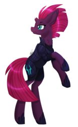 Size: 1951x3151 | Tagged: safe, artist:inspiredpixels, tempest shadow, pony, unicorn, g4, my little pony: the movie, armor, broken horn, female, horn, looking back, rearing, simple background, solo, speedpaint, transparent background