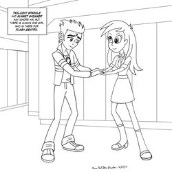 Size: 1024x1024 | Tagged: safe, artist:kevinpsb4, derpy hooves, flash sentry, equestria girls, g4, black and white, derpsentry, female, grayscale, holding hands, lineart, male, monochrome, shipping, straight