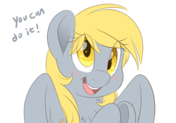 Size: 5000x3500 | Tagged: safe, artist:fluffyxai, derpy hooves, pegasus, pony, g4, absurd resolution, blushing, bust, chest fluff, cute, derpabetes, encouragement, female, fluffy, happy, looking at you, mare, motivation, portrait, positive ponies, simple background, smiling, solo, spread wings, underhoof, white background, wings
