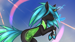 Size: 2560x1440 | Tagged: safe, artist:elastiboy, queen chrysalis, g4, female, rearing, solo, transformation