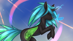 Size: 2560x1440 | Tagged: safe, alternate version, artist:elastiboy, queen chrysalis, g4, female, rearing, solo, transformation