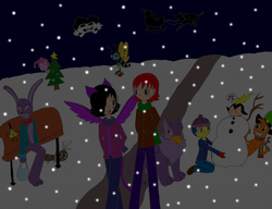 Size: 3305x2543 | Tagged: safe, artist:pokeneo1234, pinkie pie, oc, alicorn, pony, g4, bill cipher, bonnie (fnaf), christmas, christmas tree, commander peepers, crossover, don't hug me i'm scared, eyrie, five nights at freddy's, gravity falls, hearth's warming eve, high res, holiday, male, manny reginald, mistletoe, neopets, non-mlp oc, pokémon, santa claus, scatterbug, shrignold, snow, sr pelo, tree, wander (wander over yonder), wander over yonder, wilt (foster's home for imaginary friends)