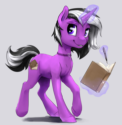 Size: 4963x5100 | Tagged: safe, artist:silfoe, oc, oc only, pony, unicorn, absurd resolution, book, commission, female, glowing horn, horn, magic, mare, pen, smiling, telekinesis