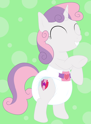 Size: 687x941 | Tagged: safe, artist:nitei, sweetie belle, pony, g4, cute, diaper, female, non-baby in diaper, poofy diaper, simple background, solo