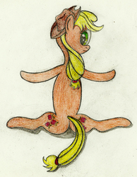 Size: 1671x2151 | Tagged: safe, artist:mfg637, applejack, earth pony, pony, g4, female, hat, looking at you, looking back, sitting, solo, traditional art