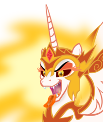 Size: 6143x7232 | Tagged: safe, alternate version, artist:emu34b, derpibooru exclusive, daybreaker, alicorn, pony, g4, absurd resolution, bioluminescent, drool, female, mare, mawshot, open mouth, sharp teeth, simple background, solo, teeth, tongue out, transparent background, vector