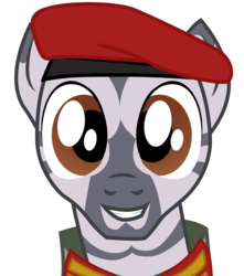 Size: 4424x5000 | Tagged: safe, artist:aaronmk, oc, oc only, pony, zebra, absurd resolution, beret, burkina faso, clothes, hat, looking at you, male, ponified, simple background, smiling, solo, stallion, thomas sankara, transparent background, uniform, zebrafied